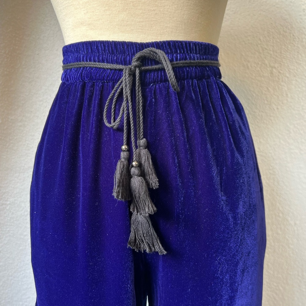 Tahari dark blue velvet pants trousers with tassel belt size M